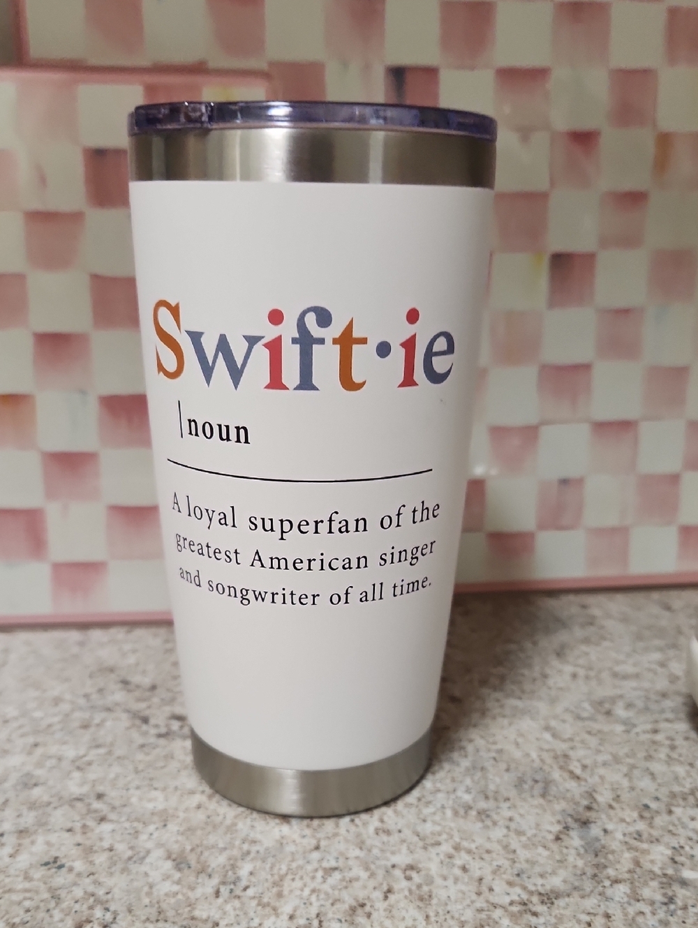 Amazon White Swiftie Stainless Steel Travel Tumbler with Multicolor Logo
